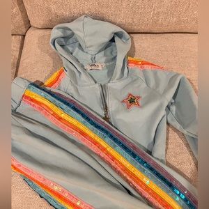 Lola and the Boys size 8 sequin rainbow striped tracksuit (zip up and pants)